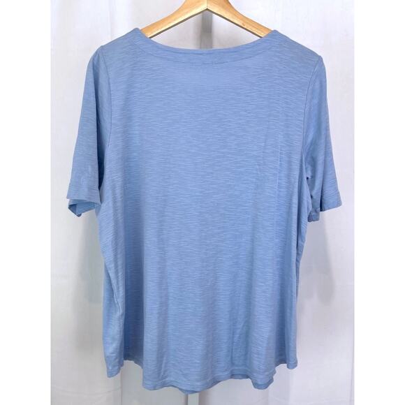 J. JILL Pima Slub Elbow Sleeve Tee Short Sleeve Shirt Blue Size L - Picture 2 of 9